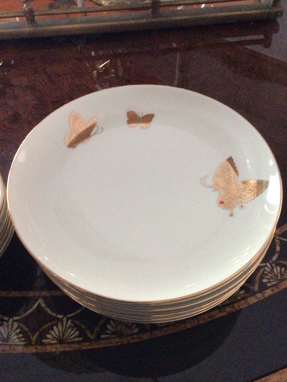 Takahashi Butterflies HAND Decorated In GOLD Motif 8 Dinner & 8 Dessert Plates